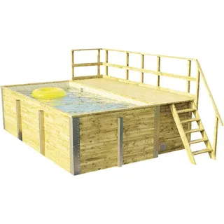 Aufstellpool Holzpool-Set Weka 595 rechteckig 490x315x201 cm inkl. Bodenschutzvlies, Innenauskleidung, Filtersand, Skimm - Blau