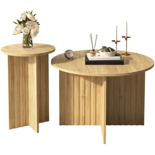 Redom Runde Couchtische & Kaffeetische im skandinavischen Design 76/76/50 cm und 40/40/56,5 cm Naturfarben , Holzwerkstoff , 116x56.5x116 cm , Wohnzimmer, Wohnzimmertische, Couchtische