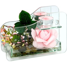 Bild von Kunstpflanze »Rose im Glas mit Teelicht«, rosa