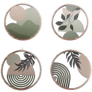 YunBey 4er Set Boho Wanddeko, rund & hölzern