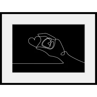 Queence »Romeo« Herzbilder Herzen Kunst Schwarz-Weiß 1 Stk. tlg. HD Premium Poster-Druck inkl. Holzrahmen,