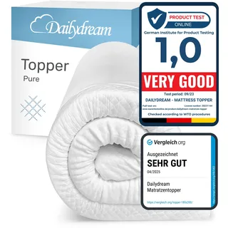 Dailydream Matratzen Topper | Memory Foam | Edition Pure, Model M | Zertifiziert & ergonomisch für unbequeme Matratze, Boxspringbett & Gästebett | rutschfest mit Noppen