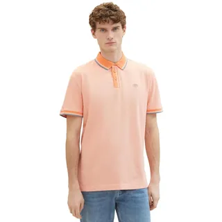 TOM TAILOR Herren Basic Piqué Poloshirt, white orange twotone, L