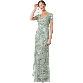 Maya Deluxe Damen Maya Deluxe Evening Sequins Maxi Evening Elegant for Wedding V-neck A-line Cut Bridesmaid Dress, Grün, 34 EU