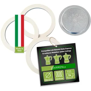 Harren24 Filter und 3x Dichtung für Espressokocher, kompatibel mit Bialetti Espressokanne für 2 Tassen, Ø außen 57 mm, 5,7 cm, Ø innen 49 mm, 4,9 cm, Ersatzdichtung, Dichtungsring