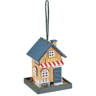 Relaxdays Vogelfutterhaus, Holz, zum Aufhängen, Café, Landhaus, HBT: 23,5x18x18 cm, Futterstelle, Wildvögel, mehrfarbig