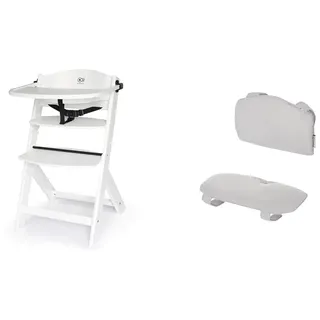 Kinderkraft Kinderhochstuhl aus Holz ENOCK 3 in 1, Niedriger Stuhl, Babystuhl, Abnehmbare Schutzbügel und Gurt, Rückenlehnenverstellung, ab 6 Monaten bis 10 Jahre, Vollweiß + ENOCK Hochstuhlkissen