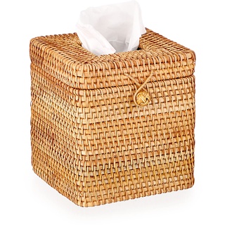 IGNPION Papiertaschentuchbox aus Rattan, Dekoration Kosmetiktücherbox Handgewebt Taschentuchbox, Servietten Aufbewahrungsbox für Haus, Hotel (14.8x14.8x16cm, Natural)