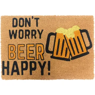 Relaxdays Fußmatte Kokos 60x40cm, Türvorleger Spruch Bier, rutschfest, wetterfest, Fußabstreifer innen & außen, Natur