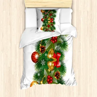 ABAKUHAUS Weihnachten Mantele, Noel-Verzierungen, Milbensicher Allergiker geeignet mit Kissenbezügen, 135 cm x 200 cm - 80 x 80 cm, Mehrfarbig