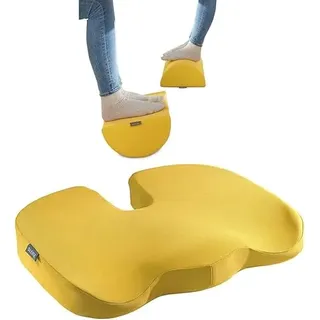 Set Leitz Schreibtisch-Fußstütze + Sitzkissen, ideal im Home Office, reduzieren Nacken- & Rückenschmerzen, Schaumstoff mit Stoffbezug, IGR-zertifiziert, Ergo Cosy Serie, Gelb, 53710019 + 52840019