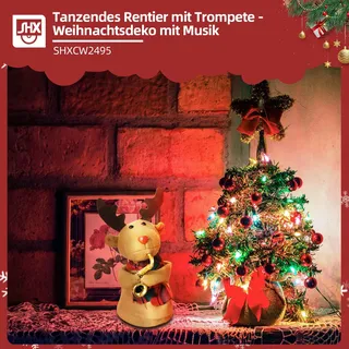 SHX Weihnachtsfigur »Tanzendes Rentier mit Trompete« Bewegung, traditionelles Weihnachtslied, bunt