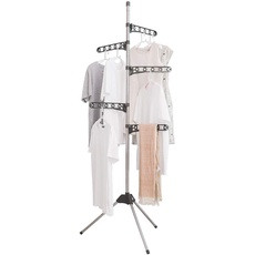 BAOYOUNI Faltbarer Wäscheständer für Hemden Klappbarer Kleiderständer Bügelwäscheständer mit 5 Verstellbare Arme Platzsparend Standtrockner für Innen und Außen, 32,5 x 70 x 185 cm, Grau