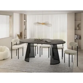 WFL GROUP Esstisch Rund Ausziehbar mit Lamellen im Loft-Stil – 100 bis 180 cm – Industrieller Tisch mit Schwarzen Metallbeinen, Platzsparend für Wohnzimmer oder Esszimmer – Beton-Optik Dunkelgrau