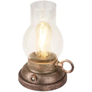 BRILONER - LED Tischlampe kabellos IP44 mit Touch, dimmbar, Akku tauschbar, Campinglampe, Tischleuchte, Akku, Outdoor, elektronische Öllampe, LED Petroleumlampe, Antik, 10,5x17,5 cm, Bronze-crafted