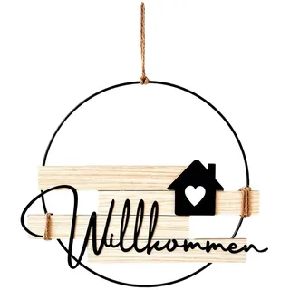 Türkranz Willkommen, Türkranz Herzlich Willkommen Trockenblumen Fensterdeko Hängedeko, Personalisiert Dekokranz mit Willkommensschild, für Wand, Tür, Fenster Deko