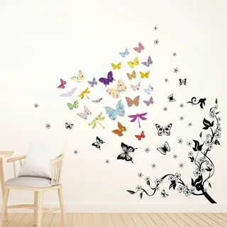 Bunte Blumen Schmetterling Kinderzimmer Babyzimmer Niedlich Kinderzimmer Kinder Wandsticker Zimmer Dekoration Skandinavische Gebirge Landschaft Berge Wald Abenteuer Scandi Stil Regenbogen