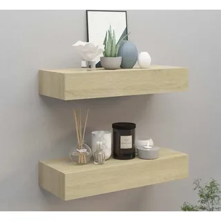 The Living Store Wandregale mit Schubladen 2 Stk. Eichen-Optik 60x23,5x10 cm MDF - Braun