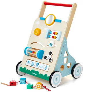 Lauflernwagen Holz 10 in 1 Verwendung als Laufwagen Baby Lauflernhilfe Holz mit gummierten Holzrädern und Activity Center Gehfrei Lauflernhilfe Baby Spielzeug für Jungen und Mädchen