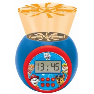 Lexibook - Paw Patrol Projektorwecker mit Schlummerfunktion und Weckfunktion, Nachtlicht mit Timer, LCD-Bildschirm, Batteriebetrieb, Blau/Rot, RL977PA