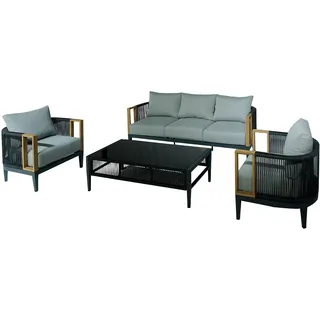 Sofa-Set Couchtisch und 2 Sessel aus Polyester und Aluminium in Schwarz und Grau, Sessel: 74 x 74 x 66 cm, Sofa: 198 x 74 x 66 cm, Tisch: 128 x 60 x 41 cm