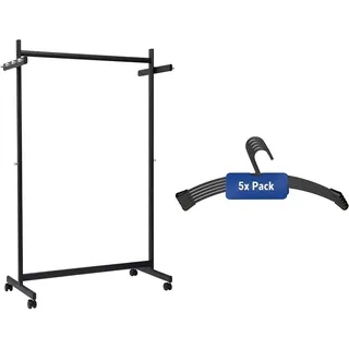 Maul Reihengarderobe MAULlsamba (116 x 50,8 x 172,5 cm) & Kleiderbügel aus Metall (5 Stück) | Schwarz