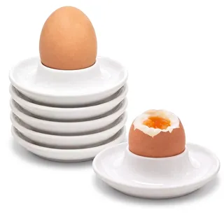 MeYuxg Eierbecher Porzellan 6er Set Eierbecher Keramik Weiß Form mit Abgerundeten Ecken und Ablage, Eierbecher Lustig Stapelbar, Egg Cup für Frühstück, Esstisch und Camping