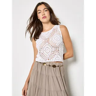 Spitzentop APRICOT "Diamant-Crop-Top" Gr. 40, weiß, Tops, Damen, L (40), Strick, Obermaterial: 100% Polyacryl PAN., gemustert, Spitzentop, mit Häkeldetails