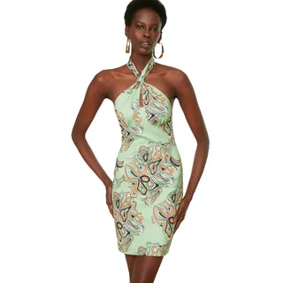 Trendyol Damen Patterned Knitted Dress, Grün, 34 EU