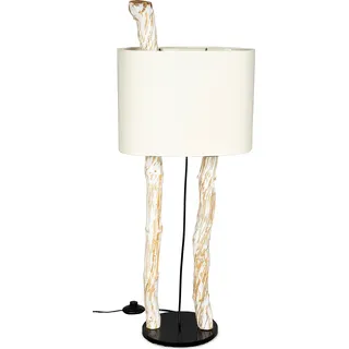 Stehlampe Höhe 95cm Treibholz Stehleuchte Holz Lampe Teakholz Weiß Braun Deko - Beige, Braun, Weiß