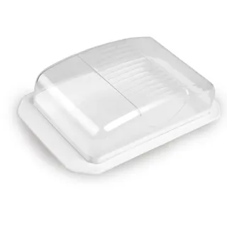 Dekorative Butterdose - Transparent mit Deckel - Butterbox, spülmaschinenfest - BPA Frei Kunststoff - Butterschale für 250g Butter - Weiß
