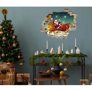 Queence "Weihnachtmann mit Geschenken im Schlitten", selbstklebender Wandsticker Weihnachten,