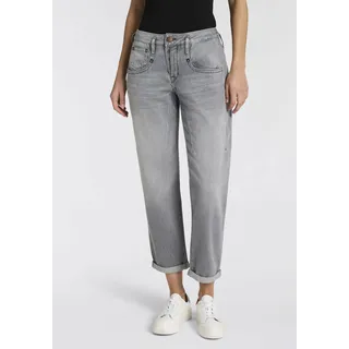 Boyfriend-Jeans HERRLICHER "Shyra Tap Denim Grey Light Stretch", Damen, Gr. 26, N-Gr, grau (grau ash), Denim/Jeans, Obermaterial: 98% Baumwolle, 2% Elasthan, gerade 7/8-Länge, Jeans Boyfriend-Jeans, High Waist mit Umschlagsaum