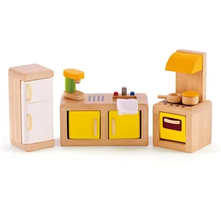 HaPe Puppenhauszubehör Küche - Kleine Spielküche, Zubehör für Puppen, Rollenspiel Spielzeug, Kinder Koch- und Backspielzeug, Miniaturküche für Kleinkinder ab 3 Jahren