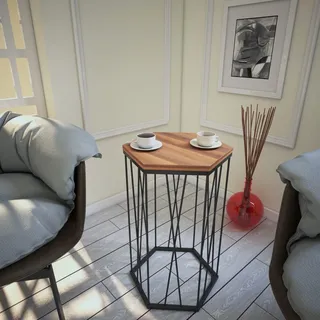 Hanah Home Industrial Side Table with Metal Legs, Walnut & Black, 40 x 62 x 35 cm | 100% Melamine Coated Particle Board, 18 mm Thick | Perfect for Hotel & Modern Spaces