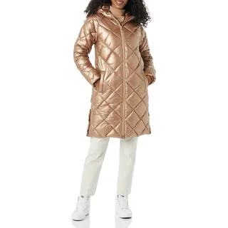 Amazon Essentials Damen Schwerer, Knielanger Puffer-Wintermantel Mit Rautensteppung Und Kapuze, Metallisches Taupe, XXL