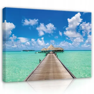 Wallarena Leinwand Bilder Strand Meer 100x70 , Holzwerkstoff , Recyclingholz , Abstrakt , Rechteckig , 100x70 cm , FSC 100% , 3D-Effekt , Bilder & Rahmen, Bilder, Leinwandbilder