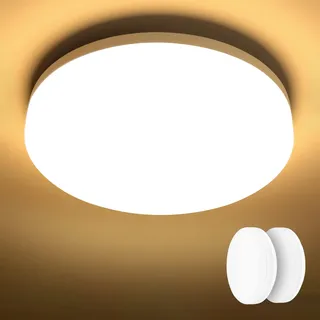 Lepro LED Deckenlampe 15W [2 Stücke], LED Deckenleuchte IP54 Wasserfest, 3000K 1500LM Badezimmer Lampe, Rund Badlampe Decke, ideal für Bad Schlafzimmer Flur Küche Wohnzimmer Balkon, Warmweiß, Ø22cm