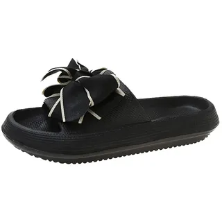 XINCHI Hausschuhe Damen Sandalen Badeschuhe mit Schleife Pantoletten | Rutschfeste Badepantoletten, Schnelltrocknend Badelatschen, Bequem Badeschlappen, Sehr Weich, Dicke Sohle Wandersandalen