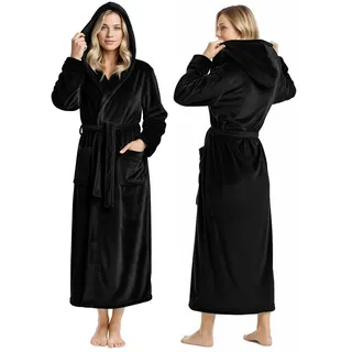 NY Threads Bademantel für Damen, mit Kapuze, Plüsch-Fleece, langer Bademantel für Damen, flauschig weicher Damen-Bademantel