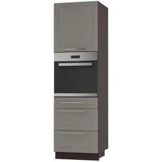 Feldmann-Wohnen Backofen-Hochschrank Kvantum D14/Ru/3A Beige Matt / Lava Matt 60 / 59 / 207cm , Beige, Dunkelgrau , Metall , Rechteckig , 60x207x59 cm , Küchen, Küchenmöbel, Küchenschränke, Geräteumbauschränke