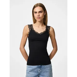 Spitzentop PIECES "PCBARBERA", Damen, Gr. XL, schwarz, Jersey, Obermaterial: 95% Viskose, 5% Elasthan, unifarben, figurbetont normal, V-Ausschnitt, Tops Spitzentop, Viskosemischung