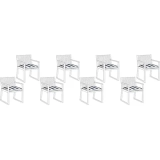 BELIANI Set mit 8 Sitzkissen für Gartenstuhl Marineblau Polyester Garten Terrasse Balkon Gartenaccessoiries - Blau, Weiß
