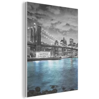 MuchoWow Akustikbild New York - Skyline - Stadt - Blau Wanddeko 70x100 cm , Blaugrau , Kunststoff , Rechteckig , 70x100x0.9 cm , Tapeten & Wandverkleidungen, Akustikpaneele