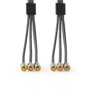 Nedis Composite-Videokabel - 3x Cinch-Stecker - Vergoldet - 2 m - rund - Baumwollstoff - Anthrazit (2 m), Audio Kabel