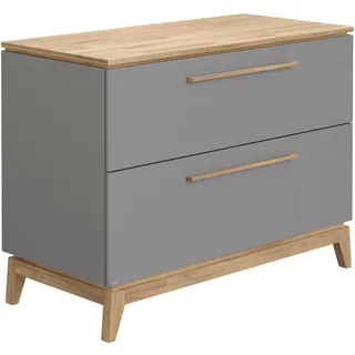Wickelkommode PAIDI "STIENE in Beige oder Grau, 2 Schubladen mit Soft-Close, Vollauszug", schiefergrau, eiche massiv, schiefergrau, eiche massiv, B:123cm H:92cm T:57cm, Holzwerkstoff, Massivholz, Wickelkommoden, Wickelkommode, Kommode 123 cm Breite, geprüfte Sicherheit, Wickeltisch mit Massivholz