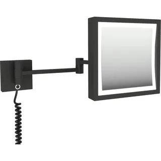 DEUSENFELD KLQ54CTB - LED Wand Kosmetikspiegel "QUADRO", eckig, 5-fach Vergrößerung, CTT einstellbarer Farbton von 2700K-6500K, 20x20cm, matt schwarz - Schwarz