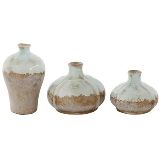 Creative Co-Op Round Terracotta Vases with Distressed Finish (Set of 3 Sizes)