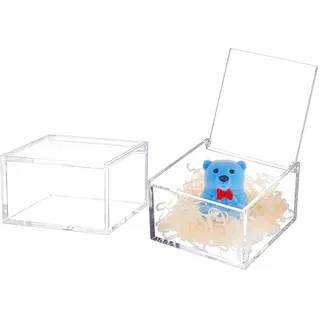 BENECREAT 2 Acrylbox Mit Deckel, 10x10x6cm / 4x4x2.3 Klare Würfel Vitrine Aufbewahrungsboxen Organizer Container Für Hochzeit Geburtstagsgeschenk Verpackung Schmuck Bürobedarf Aufbewahrung