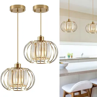 Hängelampe mit Batterie,Der Kristall Metallisch Pendelleuchte dimmbar in 9 Farben mit Fernbedienung, wiederaufladbare Lampe ohne Strom Boho Stil ohne Hardwire Installation, für Wohnzimmer Schlafzimmer